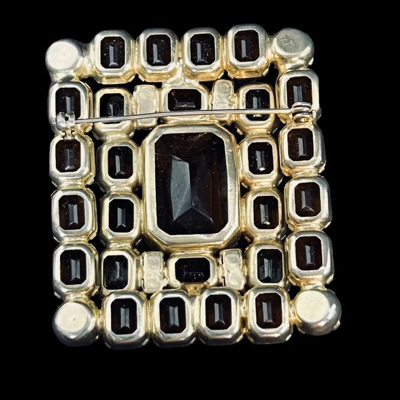 Chunky Brown, Clear & AB Glass Rhinestone Brooch W/Clip On Earrings Set (4950) - Picture 5 of 10